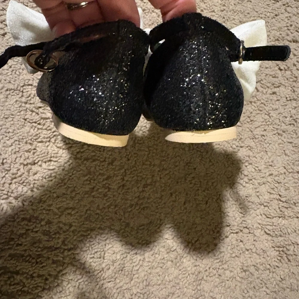 Janie and Jack Black Glitter Shoes with White Bow